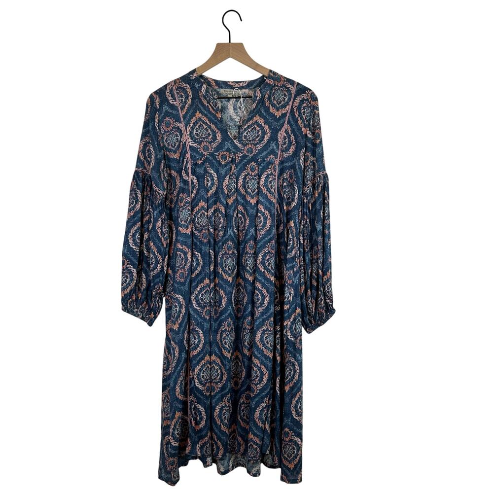 World Market Boho Paisley Dress Sz S / M Blue Flowy Cottagecore Romantic Peasant